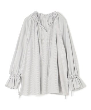 UNFILO L 2WAYギャザーブラウス オフ×ブラックストライプ
