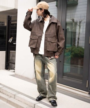 WEGO 【25年秋冬新作/ユニセックス着用ITEM/SMLサイズ展開】PUダブルZIPフライトブルゾン ブラウンその他