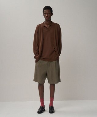 ATON FINE ICE COTTON | Vネックカーディガン - UNISEX CAMEL