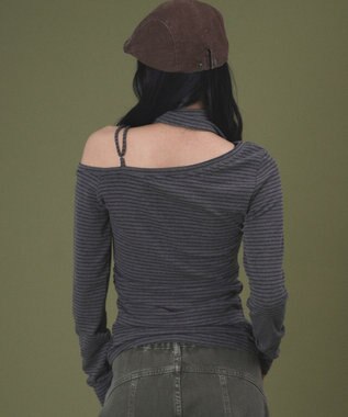 WEGO チョーカー付きボーダーロゴトップ グレー