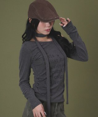 WEGO チョーカー付きボーダーロゴトップ グレー