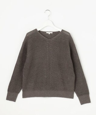 自由区 リネンミドルゲージプルオーバー ニット ブラウンラメ