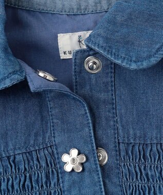 組曲 KIDS 【100㎝】 フラワーボタンデニムワンピース ネイビー