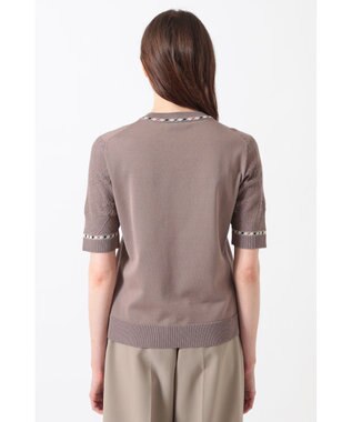 DAKS コットン混ストレッチ ロゴメッシュスリーブ Vネックプルオーバー モカ
