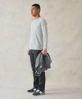 J.PRESS MEN ワッフルボーダー ロングTシャツ グレー系1