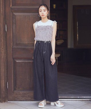 earth music&ecology ランダムリブノースリーブニット Ivory