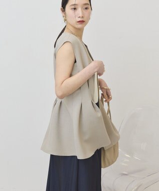 AMERICAN HOLIC 【イージーケア】リネンライクペプラムベスト Gray Beige