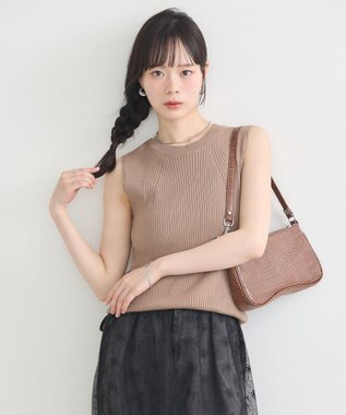 earth music&ecology ランダムリブノースリーブニット Mocha