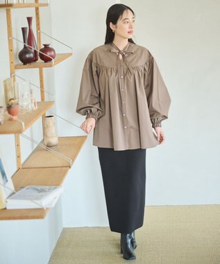 #Newans 【アイロンいらず】バストカットギャザーブラウス ブラウン