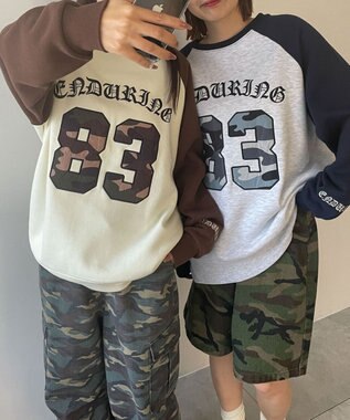 WEGO 【裏起毛】迷彩ワッペンラグランスウェット ネイビー