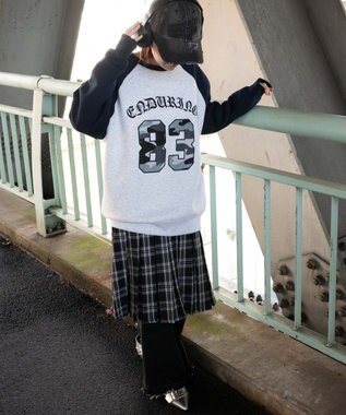 WEGO 【裏起毛】迷彩ワッペンラグランスウェット ネイビー