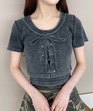 WEGO ヴィンテージライクレースアップT スミクロ