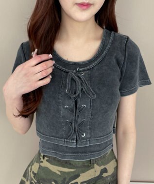 WEGO ヴィンテージライクレースアップT スミクロ