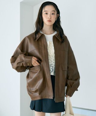 earth music&ecology フェイクレザージップジャケット Light Brown