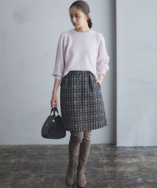 組曲 【8色展開・前後着用可】ウールカシミヤミックス パフスリーブ ニット アイスピンク系