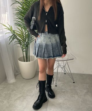 WEGO ヴィンテージウォッシュプリーツスカパン デニム中濃加工色