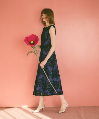 GRACE CONTINENTAL レースボーダードレス ネイビー