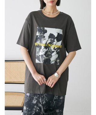Green Parks レトロフラワーロゴ入りプリントＴシャツ Gray