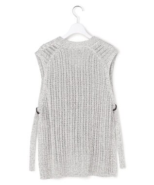 ICB L コットンツイスター ニットベスト オフホワイト×ブラックミックス