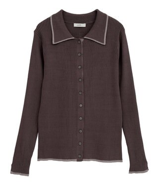 earth music&ecology バイカラートリムロングニットカーディガン Brown