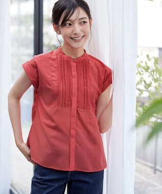 Tiaclasse 【洗える】フレンチスリーブピンタックブラウス オレンジ