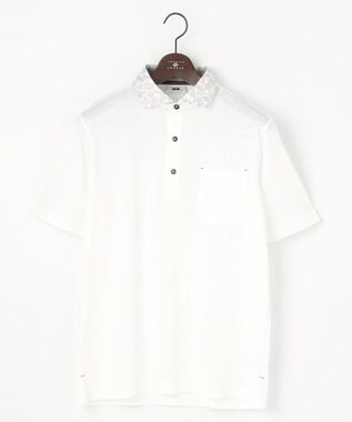 JOSEPH ABBOUD 【リネン素材/清涼感/吸水速乾】リネンハニカム 半袖 ポロシャツ ホワイト系