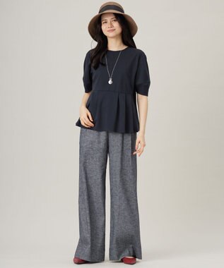 自由区 【接触冷感・UVカット・吸水速乾・抗菌防臭・洗える】ハイツイストポンチペプラム カットソー ネイビー