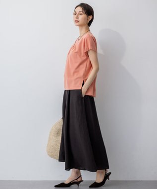 23区 【接触冷感/洗える】ツイストコットンプレーティング タックデザイン カットソー アプリコット系