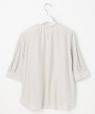 J.PRESS LADIES L ストライプジャージー フリル襟 カットソー ブラウン系1