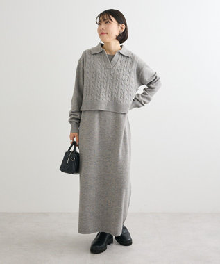 Green Parks ＳＥＴ２点ケーブルベスト＋ニットワンピース