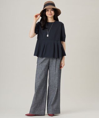 自由区 【接触冷感・UVカット・吸水速乾・抗菌防臭・洗える】ハイツイストポンチペプラム カットソー ネイビー