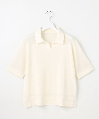 J.PRESS LADIES 【洗える】COTTON POLYESTER ニットポロ オフ系
