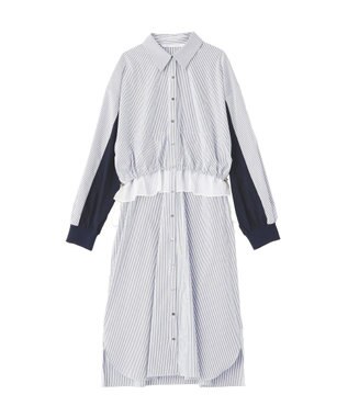 YECCA VECCA シアーMIXドロストデザインシャツワンピース Stripe