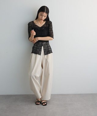 Green Parks カットワークデザインレース半袖トップス Black