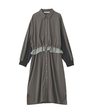 YECCA VECCA シアーMIXドロストデザインシャツワンピース Khaki