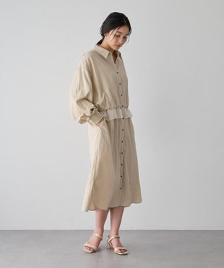 YECCA VECCA シアーMIXドロストデザインシャツワンピース Beige