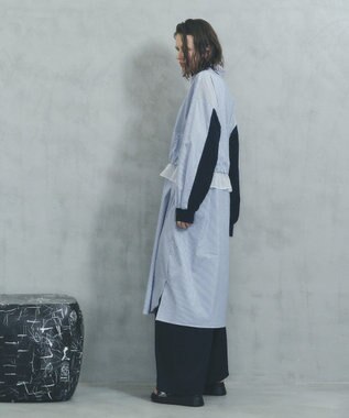 YECCA VECCA シアーMIXドロストデザインシャツワンピース Stripe