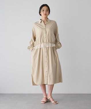 YECCA VECCA シアーMIXドロストデザインシャツワンピース Beige