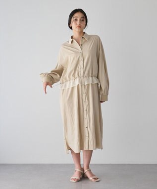YECCA VECCA シアーMIXドロストデザインシャツワンピース Beige