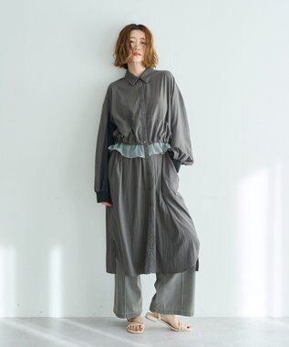 YECCA VECCA シアーMIXドロストデザインシャツワンピース Khaki