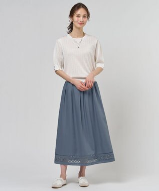 J.PRESS LADIES 【セット着用可】スパンソフトクロス刺繍 スカート ダルブルー系