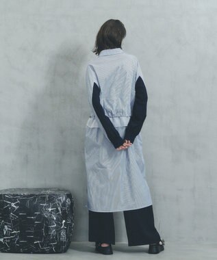 YECCA VECCA シアーMIXドロストデザインシャツワンピース Stripe