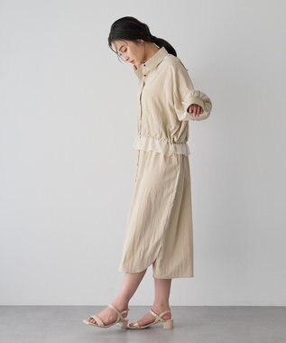 YECCA VECCA シアーMIXドロストデザインシャツワンピース Beige