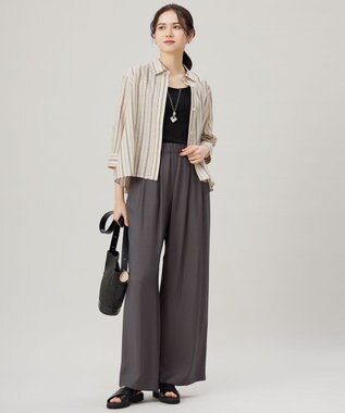 自由区 S 【ドラマ「明日はもっと いい日になる」着用】【接触冷感・吸水速乾・洗える】ナチュラルリネンクロップド丈 シャツ ベージュ×スレート