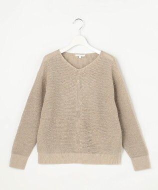 自由区 リネンミドルゲージプルオーバー ニット ベージュラメ