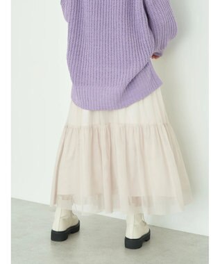 earth music&ecology ティアードチュールスカート Light Beige