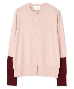 BEIGE， CHLOR / ウールシルク配色クルーネックカーディガン Pink