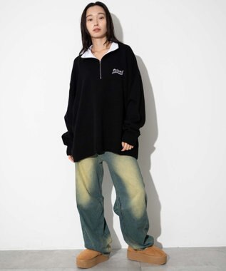WEGO 【ユニセックス着用ITEM】ワンポイントハーフジッププルオーバー ブラック