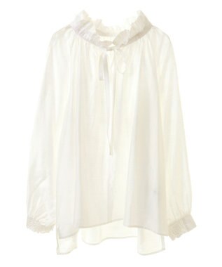 YECCA VECCA スタンドカラーシアーリボンブラウス Off White