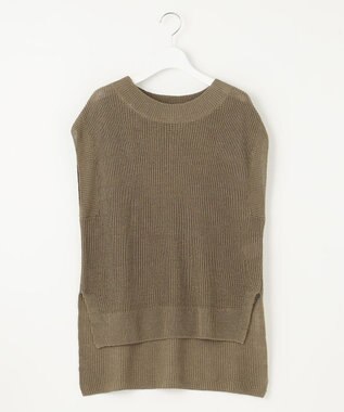 自由区 S 【洗える】リネンミドルゲージニット ベスト カーキ